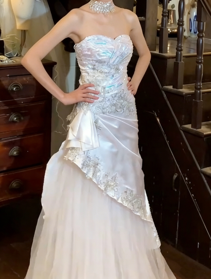 Stunning 90s Prom Dress Sweetheart Pleated Tulle Gala Gown Evening Dress Wedding Dress  D5302