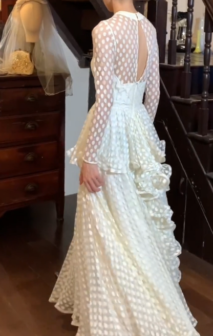 Pretty 90s Prom Dress A Line Crew Neck Ruffle Gala Gown Evening Dress   D5304