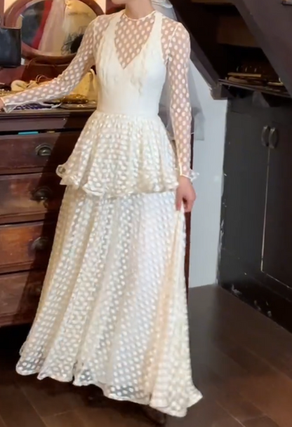 Pretty 90s Prom Dress A Line Crew Neck Ruffle Gala Gown Evening Dress   D5304