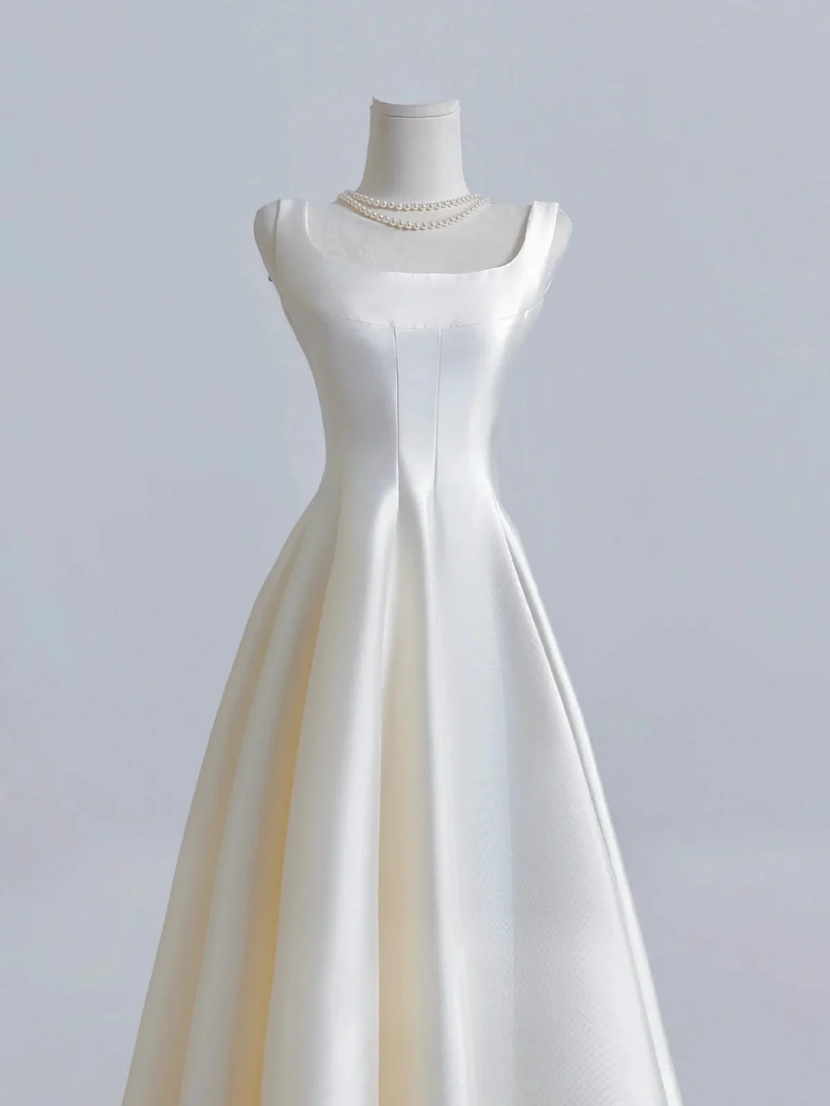 Ivory Satin Tea Length Simple Style Wedding Party Dress, Ivory Satin Prom Dress Formal Dress  fg8731