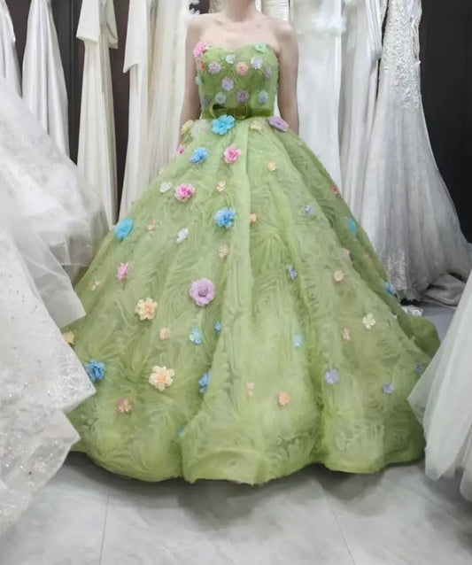 Pretty Ball Gown Strapless Floral Evening Dress Quinceanera Dress 18th Birthday Gown       D5326