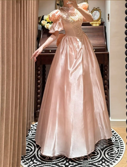 Chic Prom Gown Light Pink V-neck Satin Gala Dress Quinceanera Dress 18th Birthday Gown      D5327