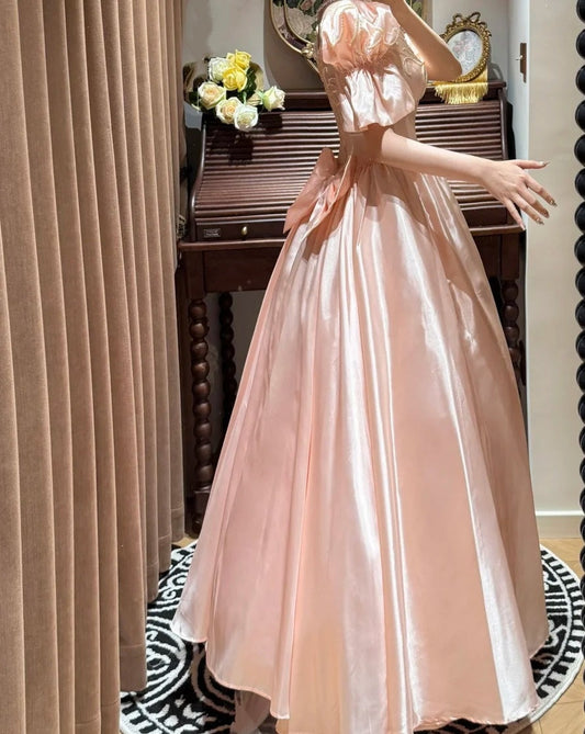 Chic Prom Gown Light Pink V-neck Satin Gala Dress Quinceanera Dress 18th Birthday Gown      D5327
