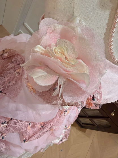 Elegant Ball Gown Light Pink Strapless Pleated Tulle Evening Dress Quinceanera Dress 18th Birthday Prom Gown       D5328