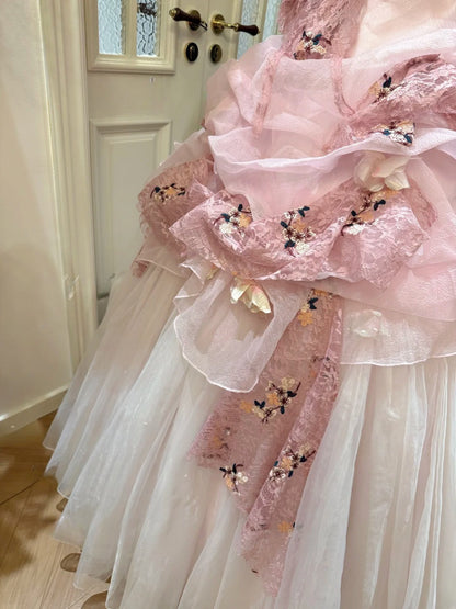 Elegant Ball Gown Light Pink Strapless Pleated Tulle Evening Dress Quinceanera Dress 18th Birthday Prom Gown       D5328