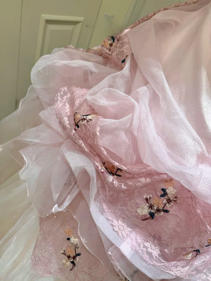 Elegant Ball Gown Light Pink Strapless Pleated Tulle Evening Dress Quinceanera Dress 18th Birthday Prom Gown       D5328