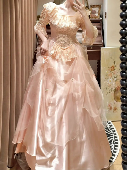 Pretty Ball Gown Light Pink Square Neck Pleated Evening Dress Quinceanera Dress 18th Birthday Prom Gown       D5331