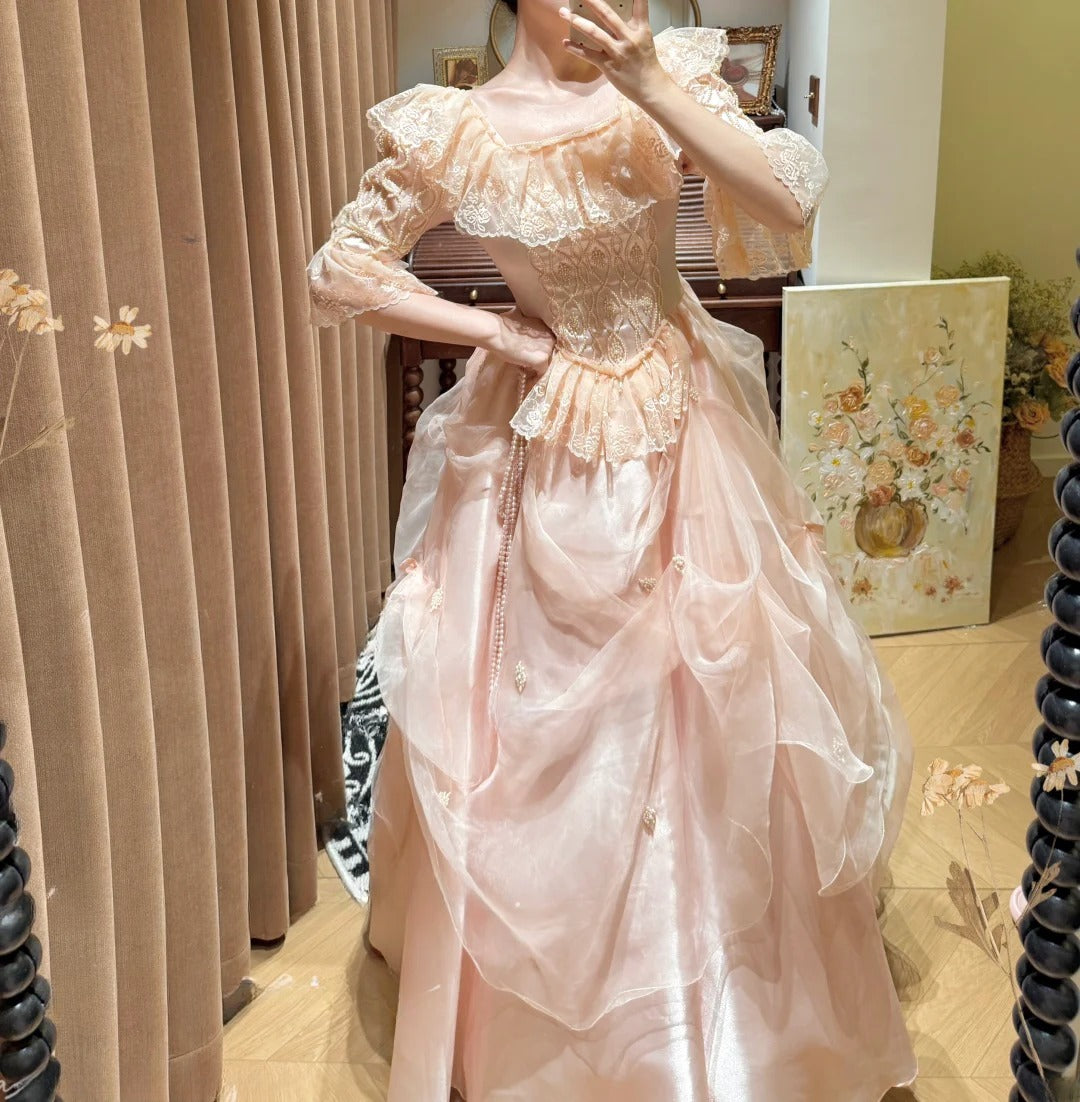 Pretty Ball Gown Light Pink Square Neck Pleated Evening Dress Quinceanera Dress 18th Birthday Prom Gown       D5331