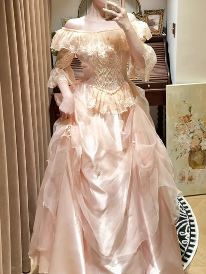 Pretty Ball Gown Light Pink Square Neck Pleated Evening Dress Quinceanera Dress 18th Birthday Prom Gown       D5331