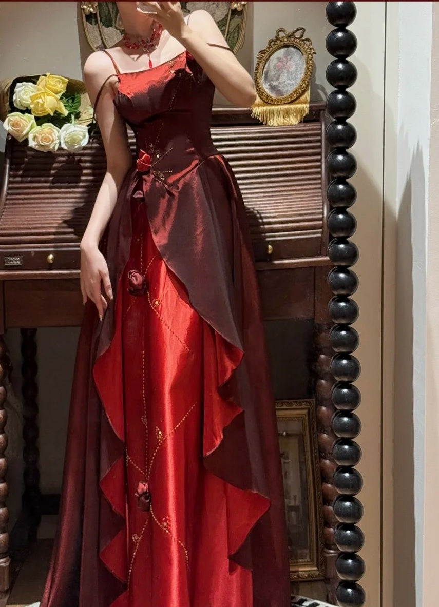 Pretty Prom Dress Wine Red Spaghetti Straps Gala Dress Evening Dress 18th Graduation Gown      D5336