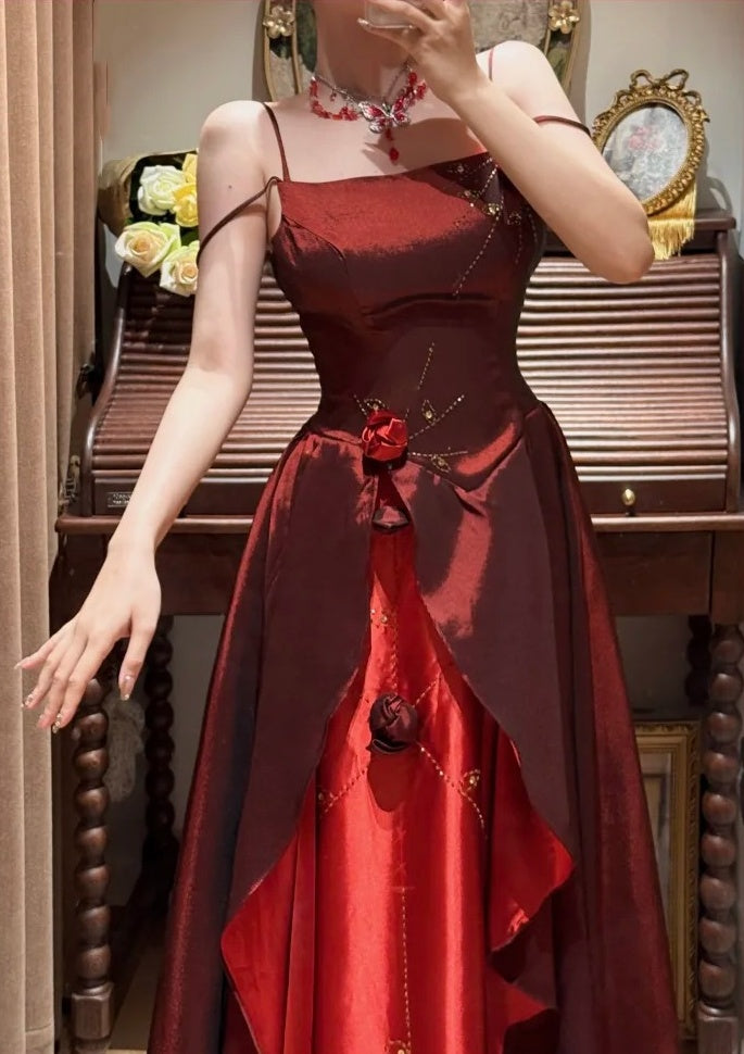Pretty Prom Dress Wine Red Spaghetti Straps Gala Dress Evening Dress 18th Graduation Gown      D5336