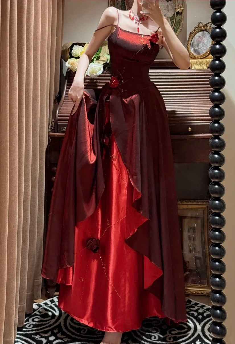 Pretty Prom Dress Wine Red Spaghetti Straps Gala Dress Evening Dress 18th Graduation Gown      D5336