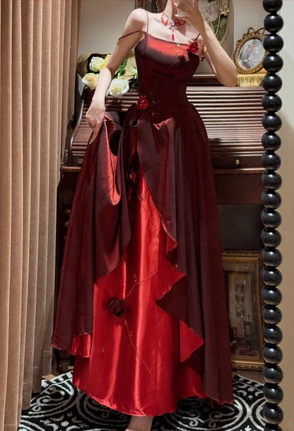 Pretty Prom Dress Wine Red Spaghetti Straps Gala Dress Evening Dress 18th Graduation Gown      D5336