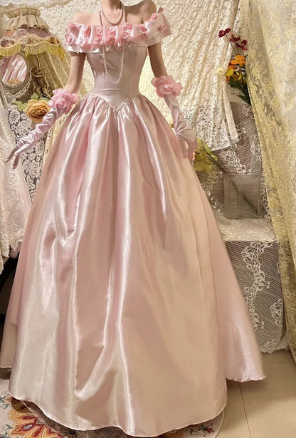 Pretty Prom Dress Light Pink Satin Off Shoulder Gala Dress Evening Dress 18th Graduation Gown      D5342