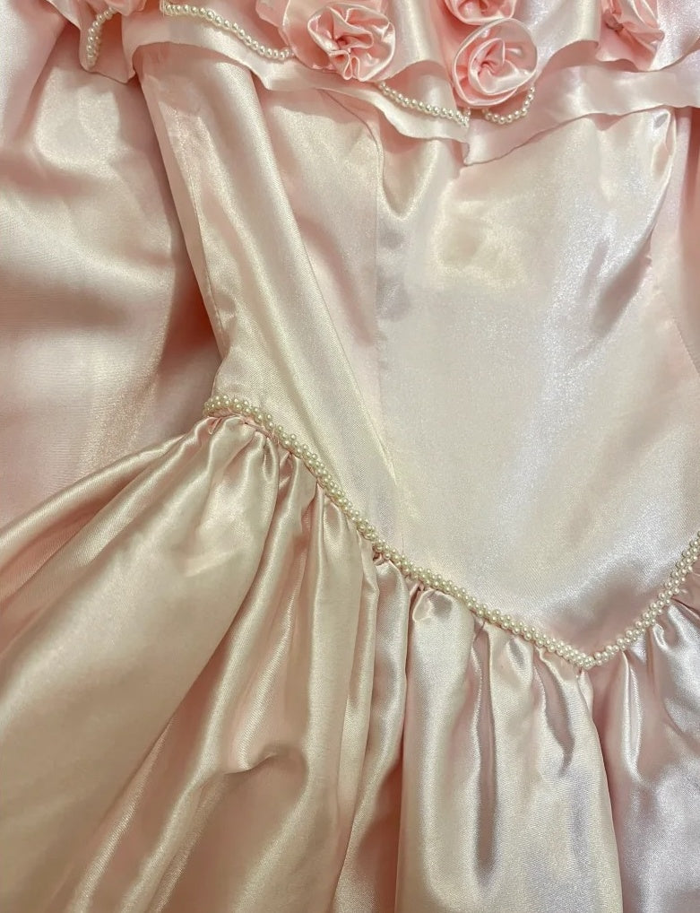 Pretty Prom Dress Light Pink Satin Off Shoulder Gala Dress Evening Dress 18th Graduation Gown      D5342