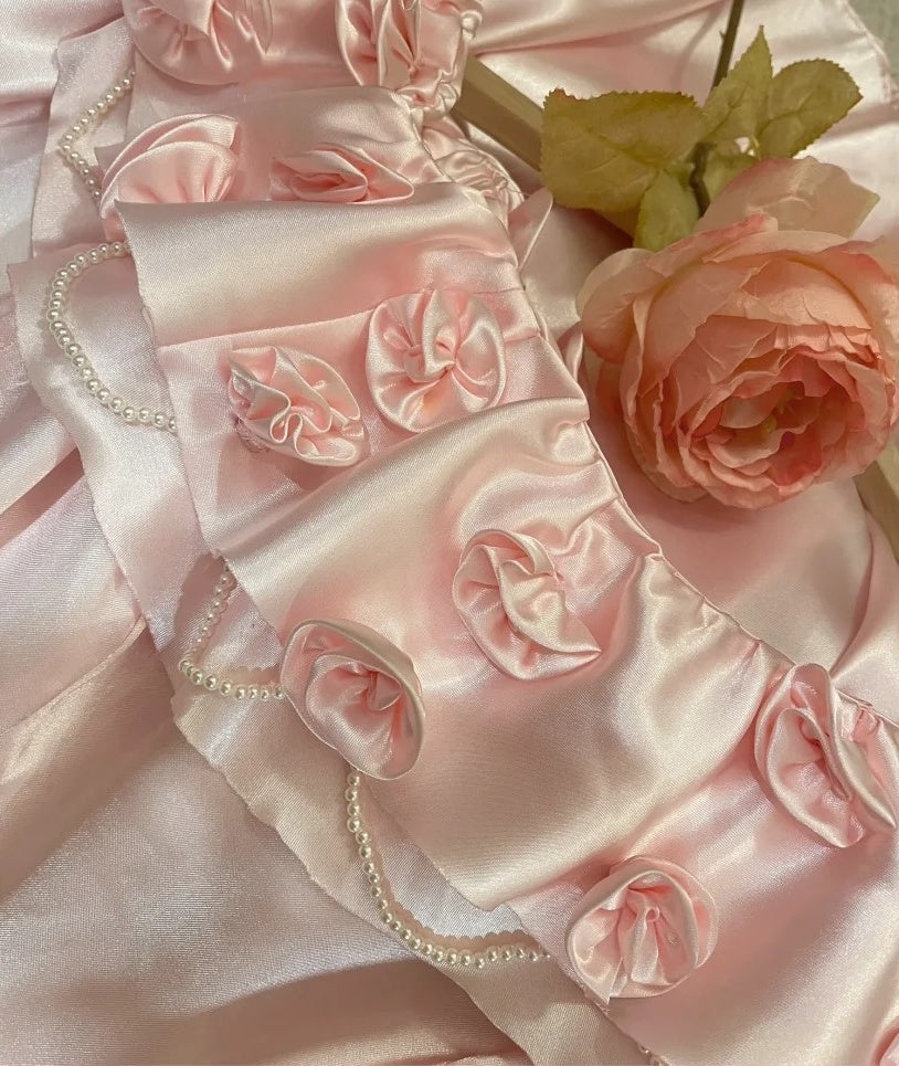 Pretty Prom Dress Light Pink Satin Off Shoulder Gala Dress Evening Dress 18th Graduation Gown      D5342