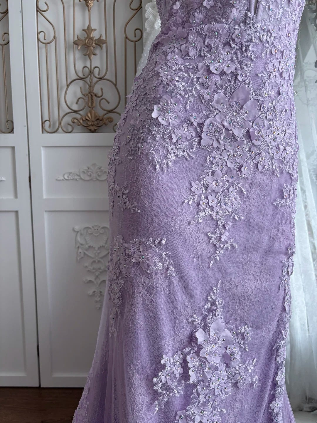 Elegant Prom Dress Lilac Spaghetti Straps Slit Mermaid Gala Dress Evening Dress 18th Birthday Gown      D5347