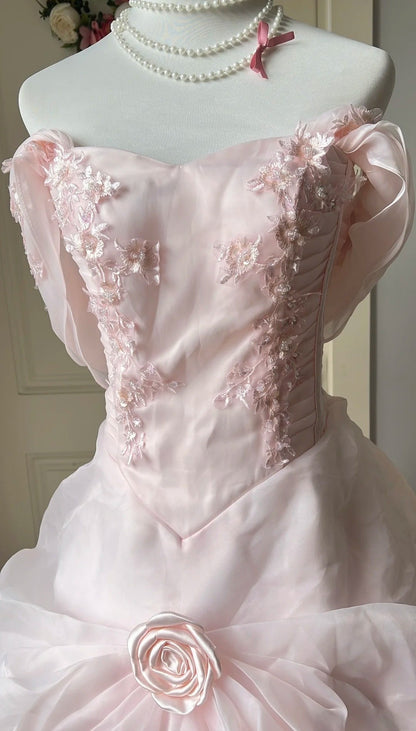 Pretty Ball Gown Light Pink Off Shoulder Pleated Evening Dress Sweet 16th Dress Birthday Party Gown       D5356