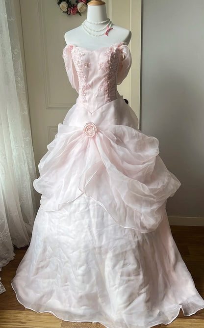Pretty Ball Gown Light Pink Off Shoulder Pleated Evening Dress Sweet 16th Dress Birthday Party Gown       D5356