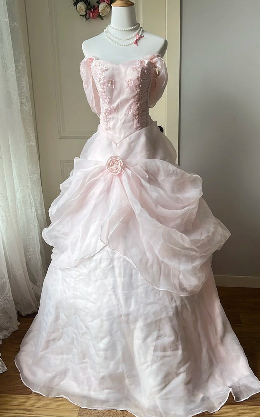 Pretty Ball Gown Light Pink Off Shoulder Pleated Evening Dress Sweet 16th Dress Birthday Party Gown       D5356
