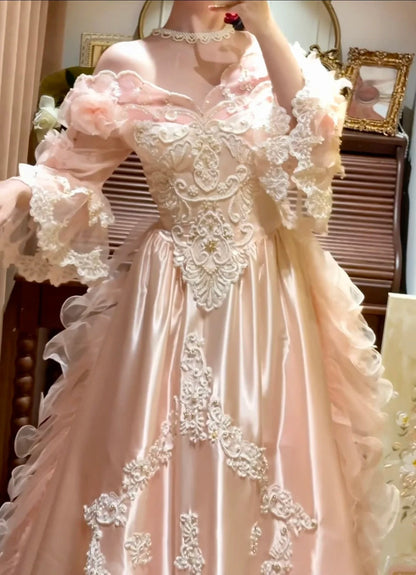 Vintage 90s Prom Dress Light Pink Off Shoulder Pleated Gala Dress Evening Dress 18th Birthday Gown      D5362