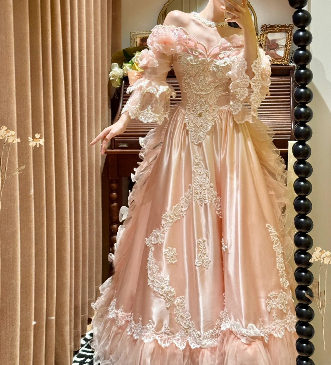 Vintage 90s Prom Dress Light Pink Off Shoulder Pleated Gala Dress Evening Dress 18th Birthday Gown      D5362