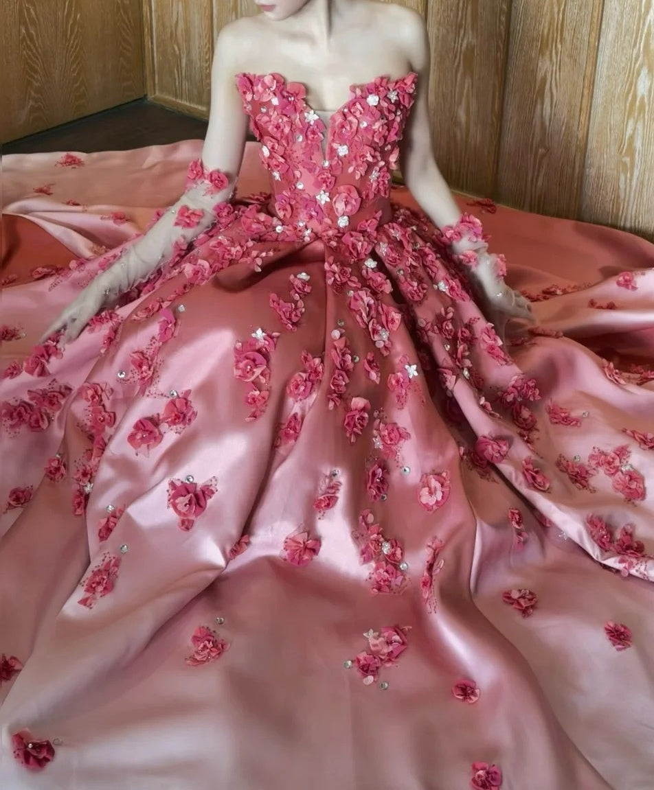 Pretty Prom Dress Ombre Red Sweetheart Floral Gala Dress Evening Dress 18th Birthday Gown      D5364