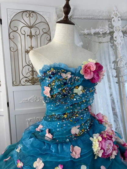 Stunning Ball Gown Sweetheart Pleated Floral Evening Dress Sweet 16th Dress Birthday Prom Gown       D5369