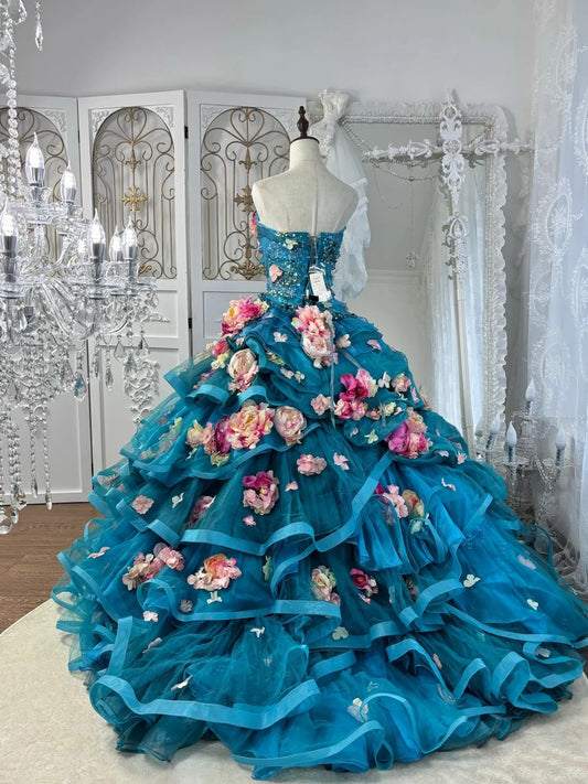 Stunning Ball Gown Sweetheart Pleated Floral Evening Dress Sweet 16th Dress Birthday Prom Gown D5369