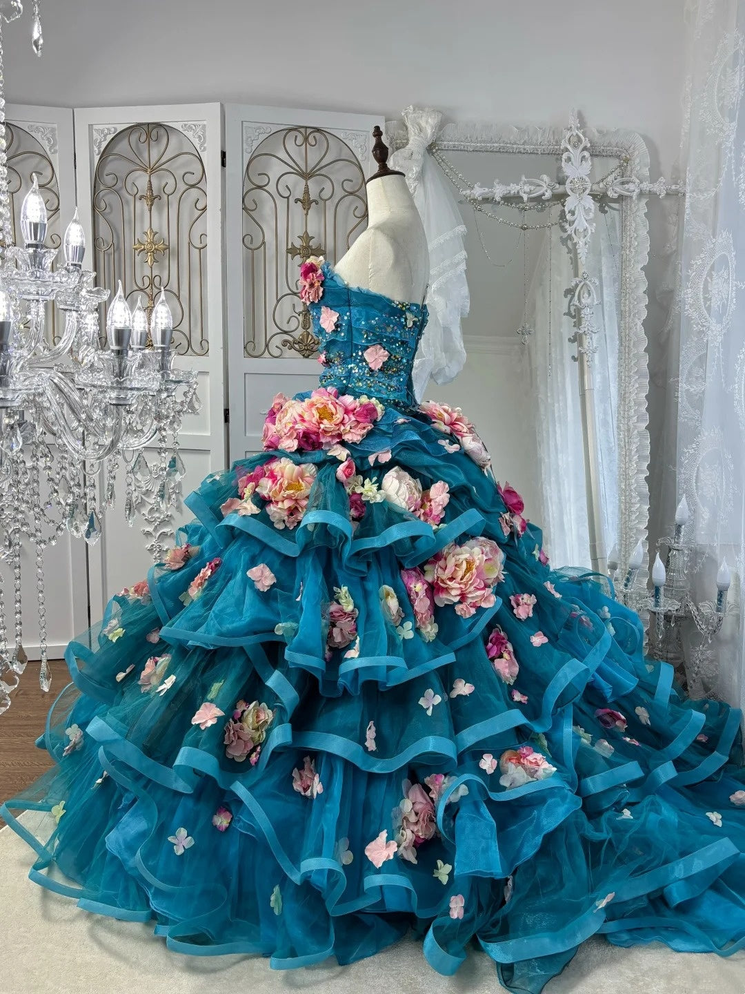 Stunning Ball Gown Sweetheart Pleated Floral Evening Dress Sweet 16th Dress Birthday Prom Gown       D5369