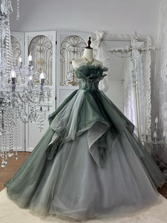 Charming Ball Gown Strapless Pleated Tulle Evening Dress Sweet 16th Dress Birthday Prom Gown       D5370