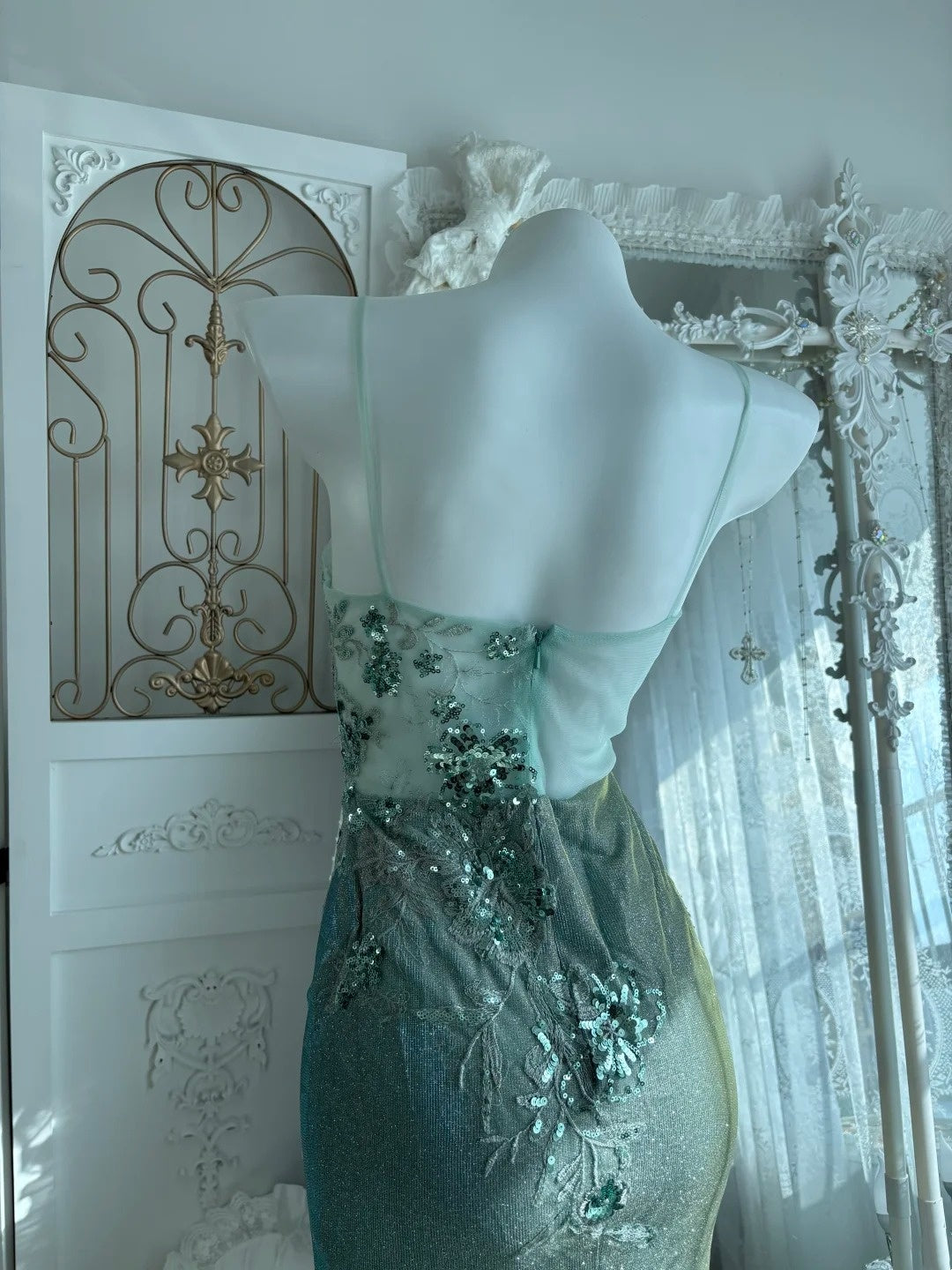 Beauty Prom Dress Spaghetti Straps Slit Mermaid Gala Dress Evening Dress 18th Birthday Gown      D5373