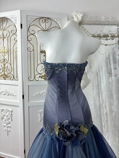 Sexy Prom Dress Strapless Pleated Tulle Mermaid Gala Dress Evening Dress 18th Birthday Gown      D5374