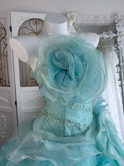 Pretty Ball Gown Strapless Pleated Tiered Evening Dress Sweet 16th Dress Birthday Prom Gown       D5375
