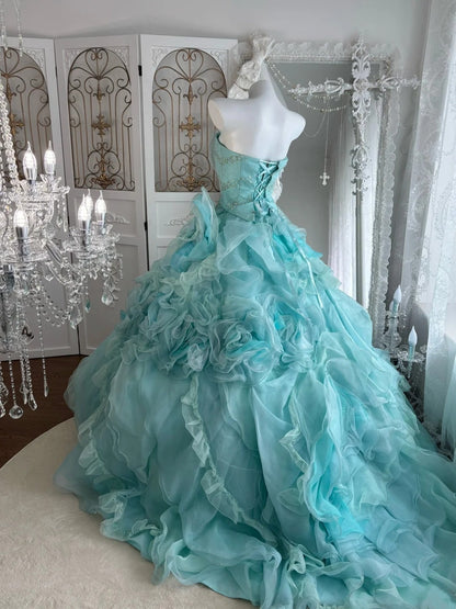 Pretty Ball Gown Strapless Pleated Tiered Evening Dress Sweet 16th Dress Birthday Prom Gown       D5375