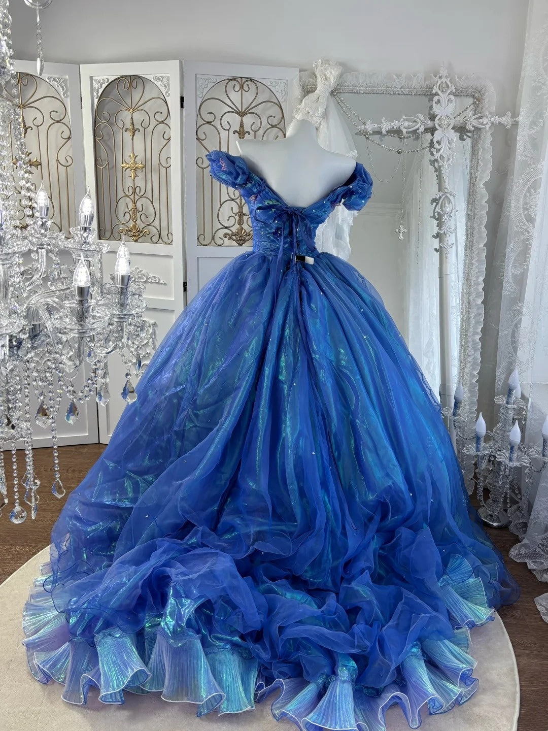 Stunning Ball Gown Off Shoulder Pleated Tiered Evening Dress Sweet 16th Dress Birthday Prom Gown       D5376