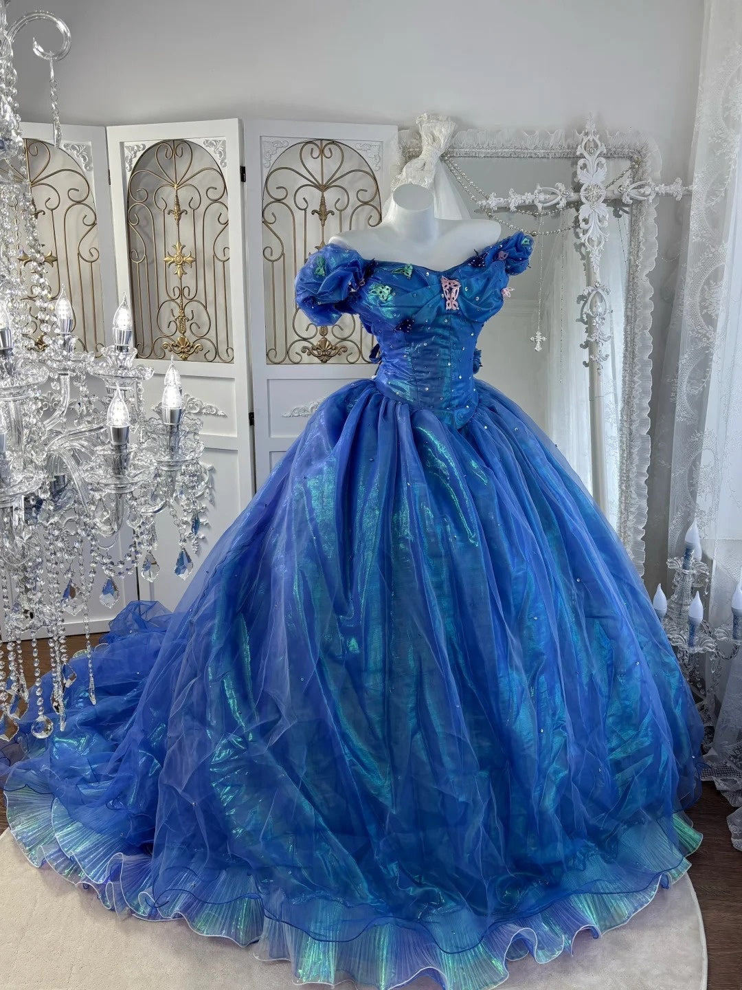 Stunning Ball Gown Off Shoulder Pleated Tiered Evening Dress Sweet 16th Dress Birthday Prom Gown       D5376