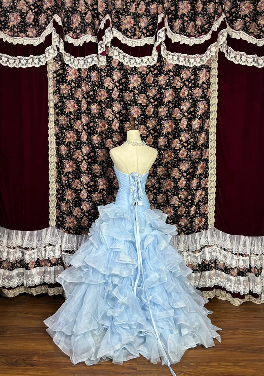 Beauty Prom Dress Light Blue Strapless Pleated Gala Dress Evening Dress 18th Birthday Gown      D5380