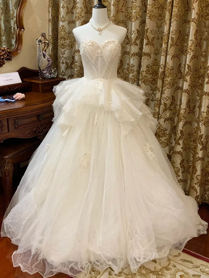 Pretty Wedding Dress White Sweetheart Pleated Tulle Wedding Dress   D5389