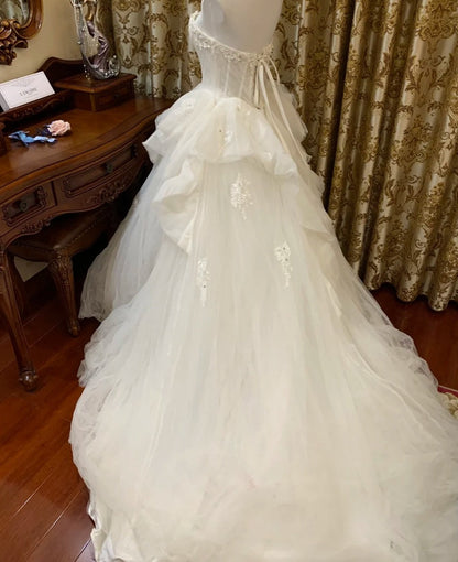 Pretty Wedding Dress White Sweetheart Pleated Tulle Wedding Dress   D5389