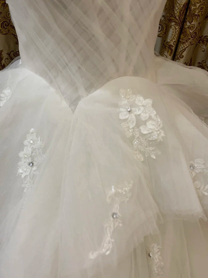 Pretty Wedding Dress White Sweetheart Pleated Tulle Wedding Dress   D5389