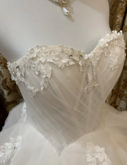 Pretty Wedding Dress White Sweetheart Pleated Tulle Wedding Dress   D5389