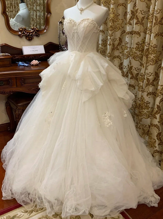 Pretty Wedding Dress White Sweetheart Pleated Tulle Wedding Dress   D5389