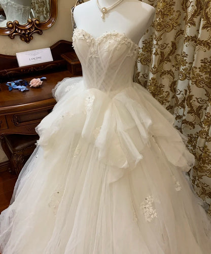 Pretty Wedding Dress White Sweetheart Pleated Tulle Wedding Dress   D5389