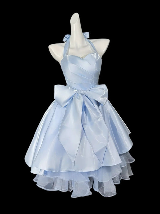New Arrival Homecoming Dress Halter Pleated Short Prom Dress Back to School Outfits Party Dress  D5390