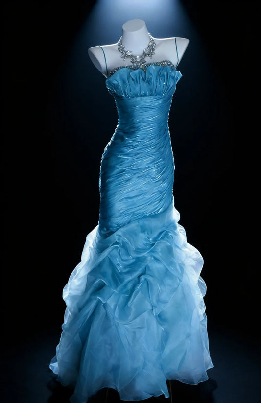 Beauty Prom Dress Strapless Pleated Mermaid Gala Dress Evening Dress 18th Graduation Gown      D5391