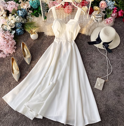 Sexy backless retro suspender skirt tube top dress waist slimming beach over knee goddess dress R0340