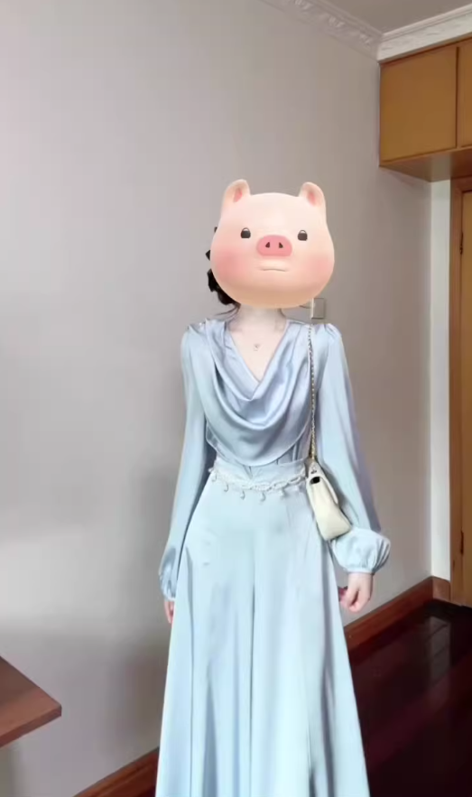 High-end relaxed outfit set, blue slouch top, casual trousers, gentle temperament two-piece set R0457
