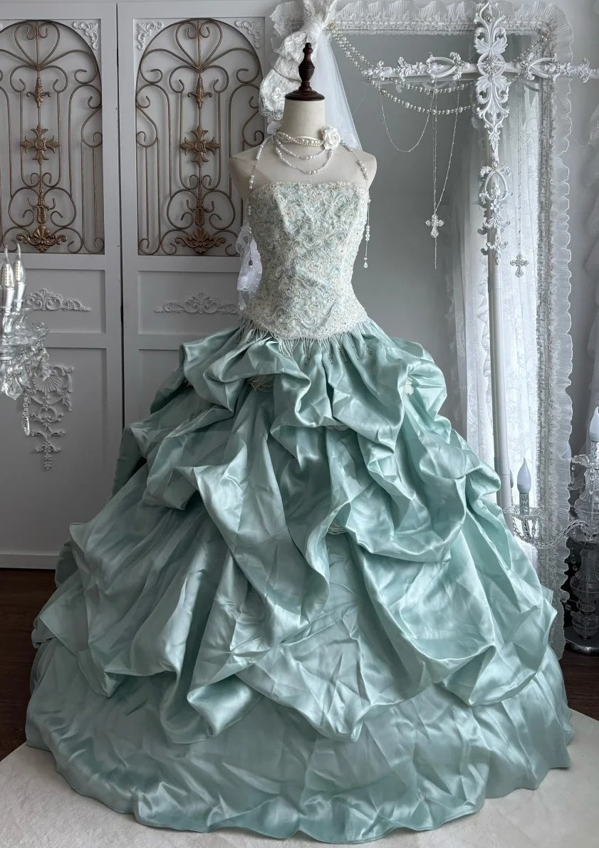 Pretty Ball Gown Strapless Pleated Evening Dress Quniceanera Dress Birthday Prom Gown       D5401