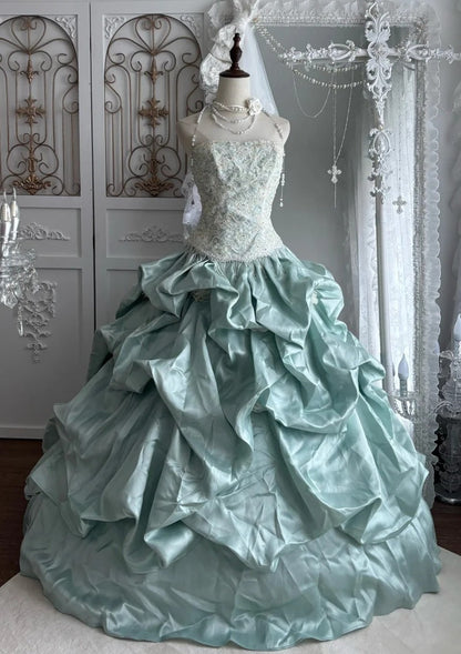 Pretty Ball Gown Strapless Pleated Evening Dress Quniceanera Dress Birthday Prom Gown       D5401